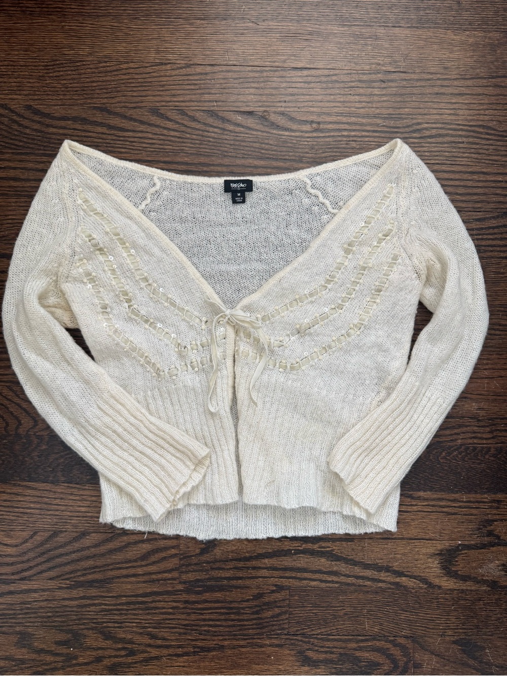 Mossimo Supply Co. Cream Tie-Front Knit Cardigan